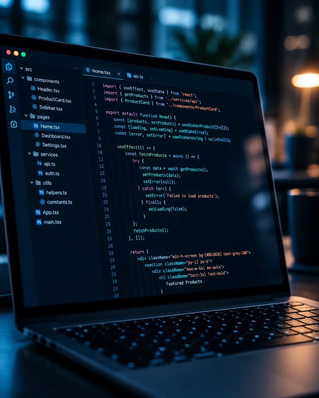 Editor de código en la pantalla de un portátil